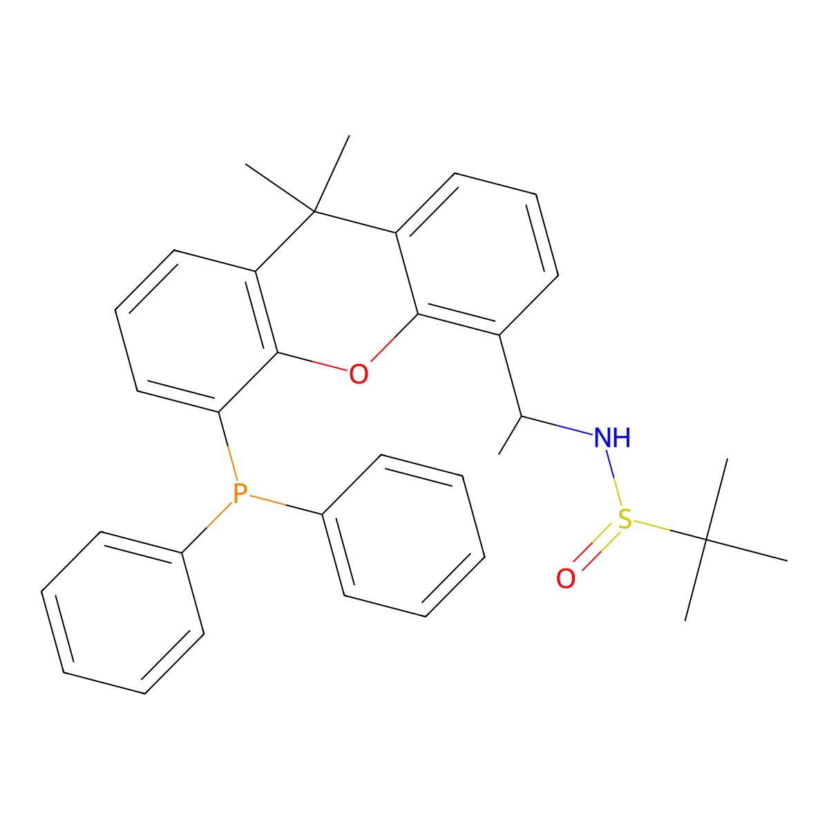(R)-N-((S)-1-(5-(Diphenylphosphanyl)-9,9-dimethyl-9H-xanthen-4-yl)ethyl)-2-methylpropane-2-sulfinamide molecular structure, CAS 2162939-90-2