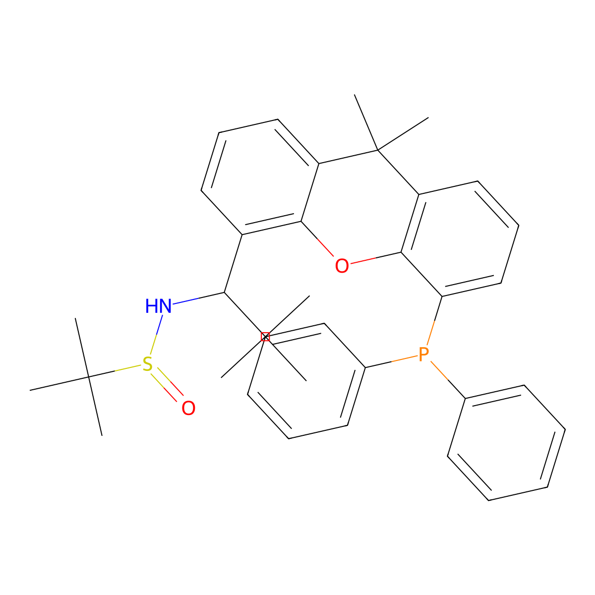 (R)-N-((R)-1-(5-(Diphenylphosphanyl)-9,9-dimethyl-9H-xanthen-4-yl)-2,2-dimethylpropyl)-2-methylpropane-2-sulfinamide molecular structure, CAS 2162939-92-4