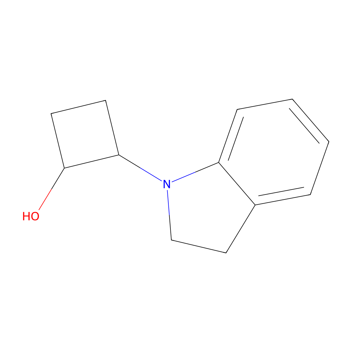 2-(2,3-dihydro-1H-indol-1-yl)cyclobutan-1-ol molecular structure, CAS 2162998-61-8