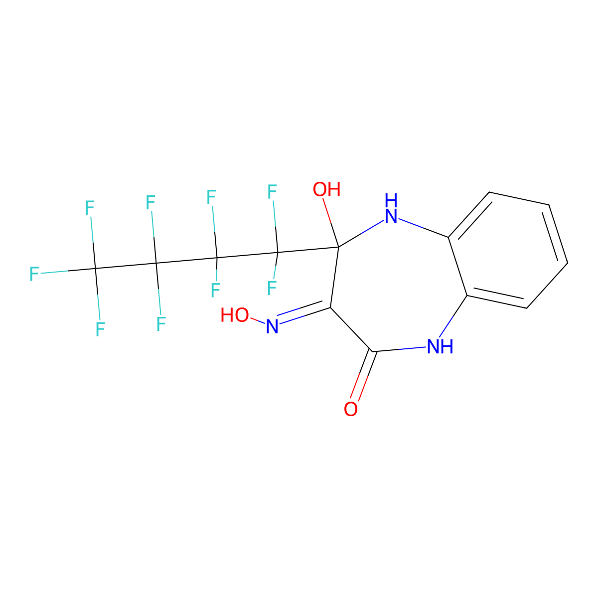 4-Hydroxy-3-(hydroxyimino)-4-(nonafluorobutyl)-1,3,4,5-tetrahydro-2H-1,5-benzodiazepin-2-one molecular structure, CAS 216307-12-9
