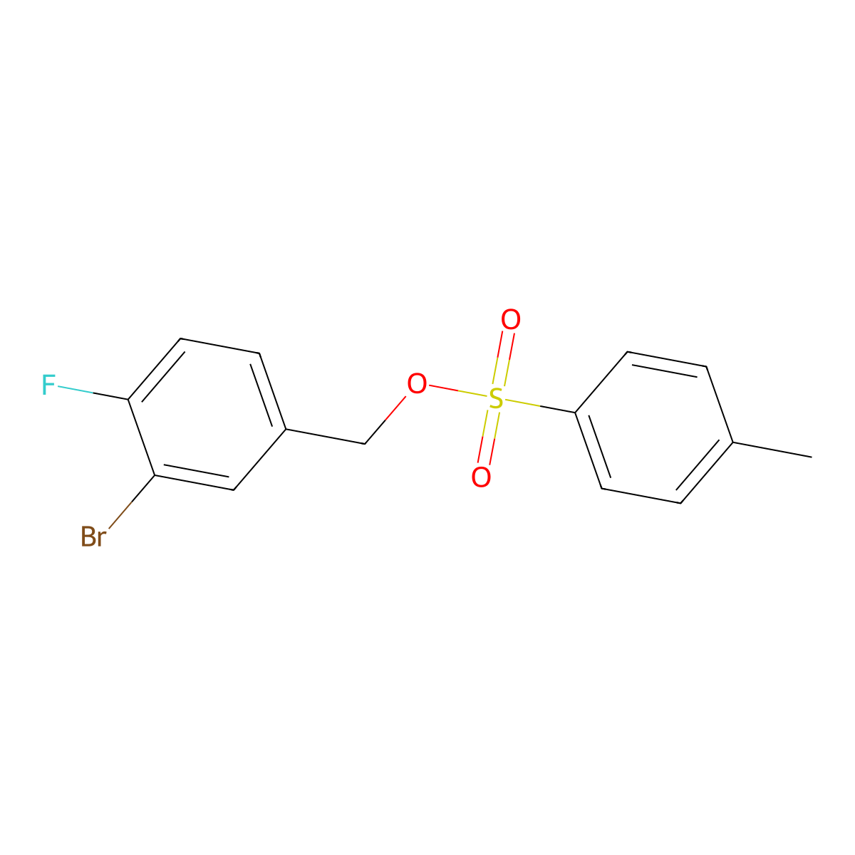 (3-Bromo-4-fluorophenyl)methyl 4-methylbenzene-1-sulfonate molecular structure, CAS 2163170-23-6