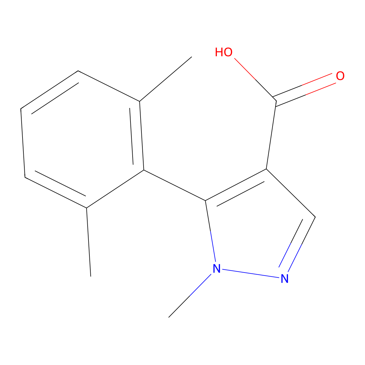 5-(2,6-dimethylphenyl)-1-methyl-1H-pyrazole-4-carboxylic acid molecular structure, CAS 2163336-39-6