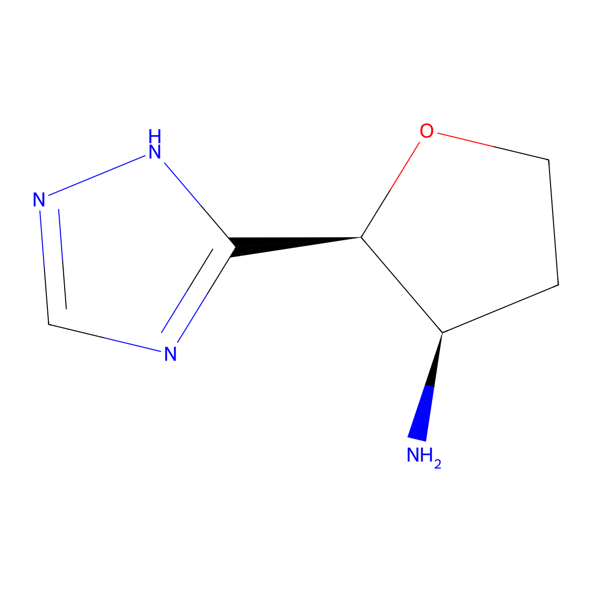 rac-(2R,3S)-2-(1H-1,2,4-triazol-5-yl)oxolan-3-amine molecular structure, CAS 2163418-28-6