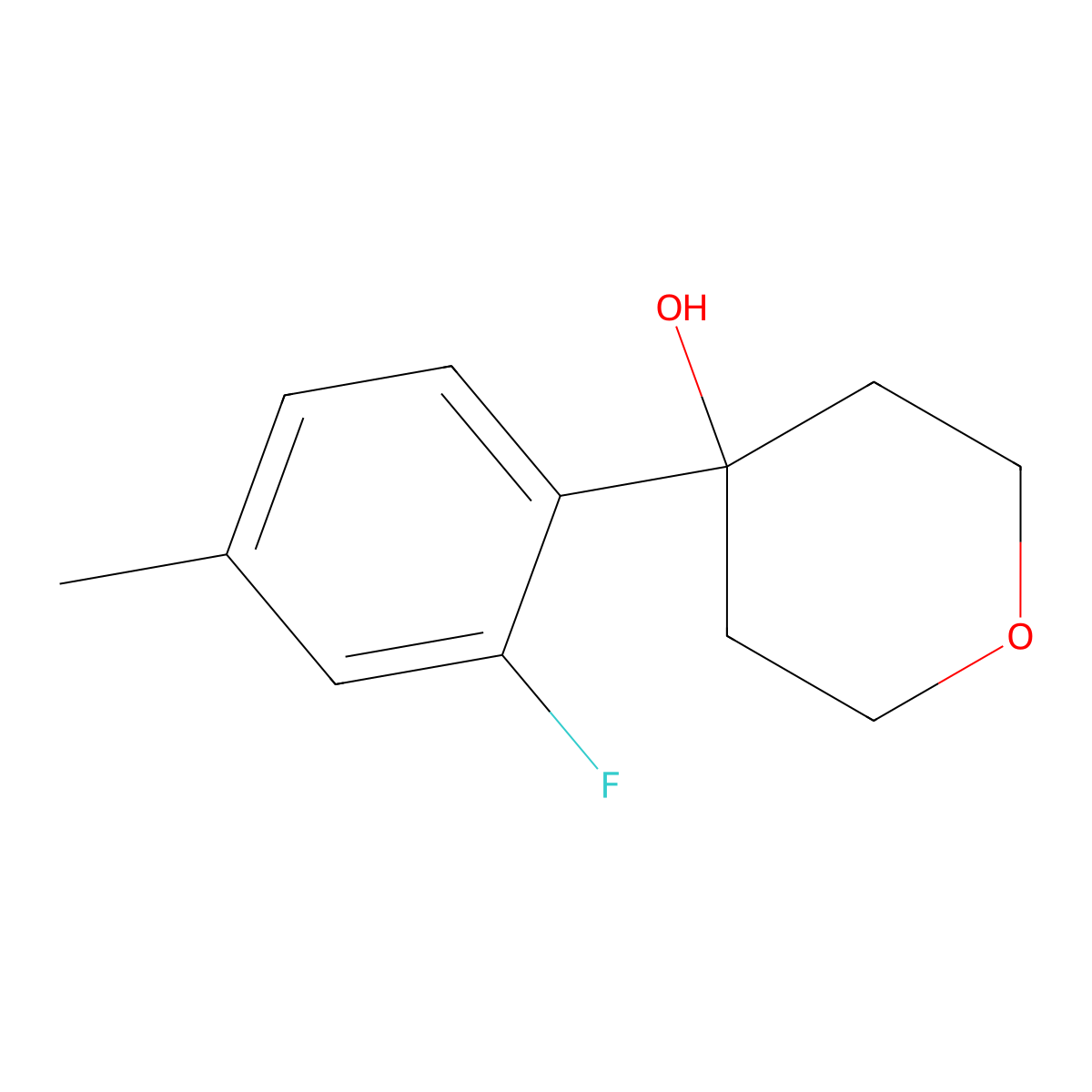 4-(2-fluoro-4-methylphenyl)tetrahydro-2H-pyran-4-ol molecular structure, CAS 2163421-56-3
