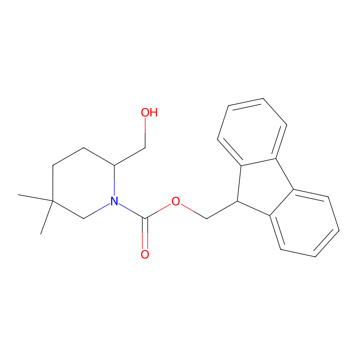(9H-fluoren-9-yl)methyl 2-(hydroxymethyl)-5,5-dimethylpiperidine-1-carboxylate molecular structure, CAS 2163535-11-1