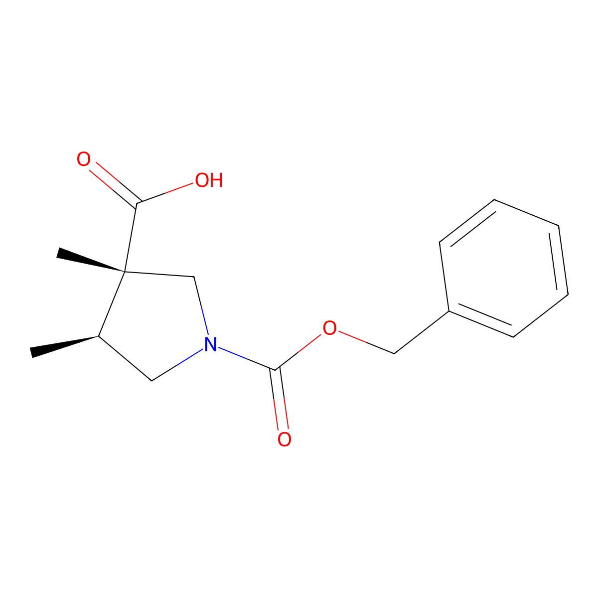 rac-(3R,4R)-1-[(benzyloxy)carbonyl]-3,4-dimethylpyrrolidine-3-carboxylic acid molecular structure, CAS 2163545-97-7