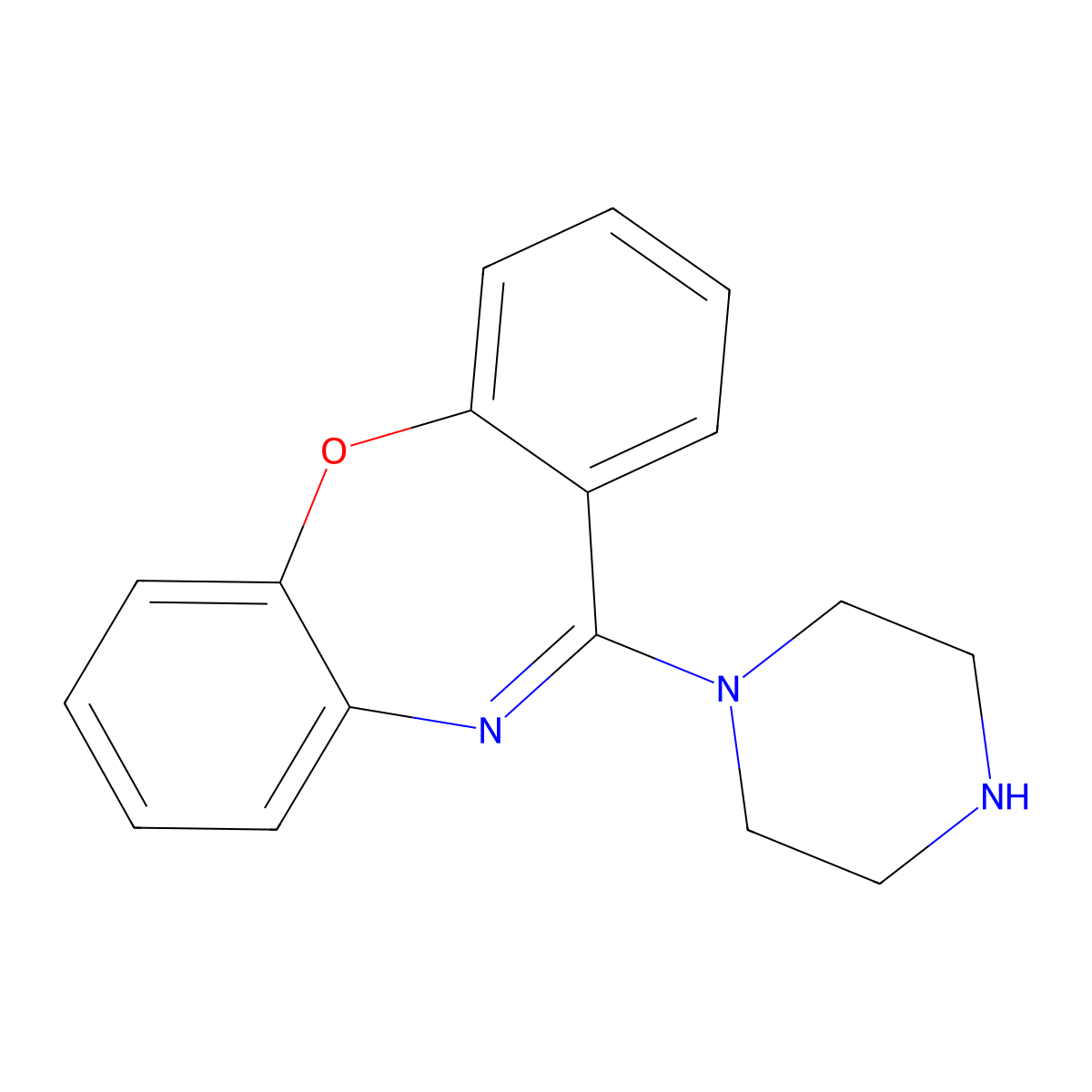 11-(Piperazin-1-yl)dibenzo(b,f)(1,4)oxazepine molecular structure, CAS 21636-40-8