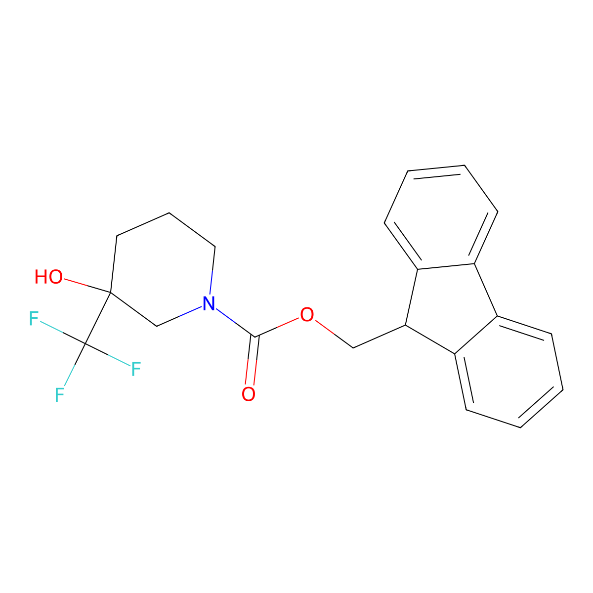 (9H-fluoren-9-yl)methyl 3-hydroxy-3-(trifluoromethyl)piperidine-1-carboxylate molecular structure, CAS 2163692-82-6