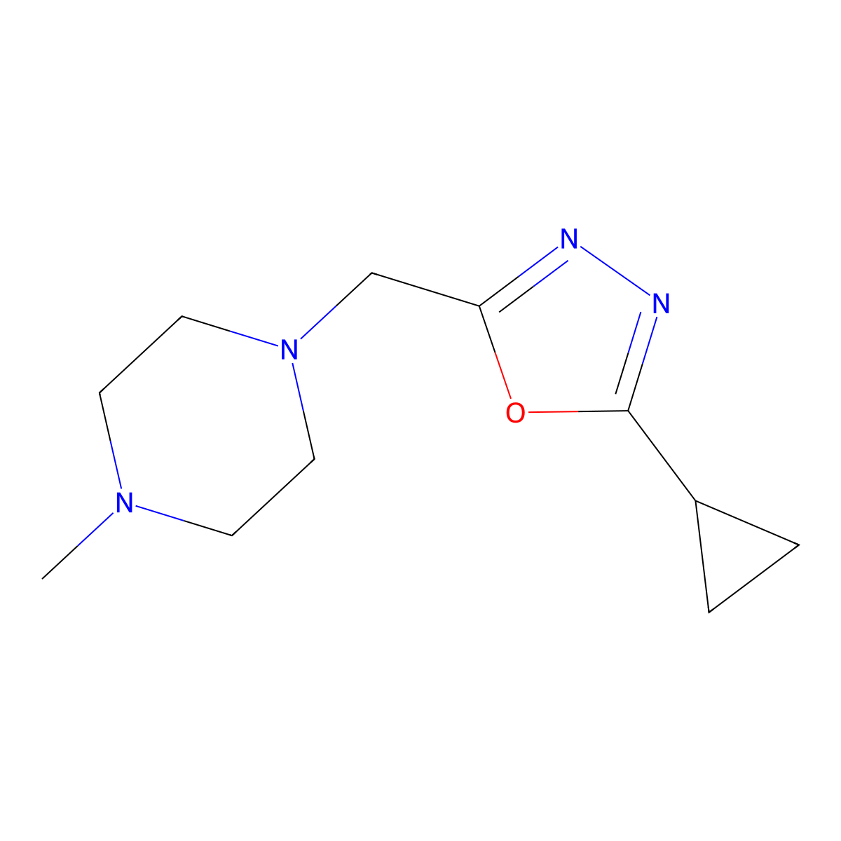 1-[(5-Cyclopropyl-1,3,4-oxadiazol-2-yl)methyl]-4-methylpiperazine molecular structure, CAS 2163726-81-4