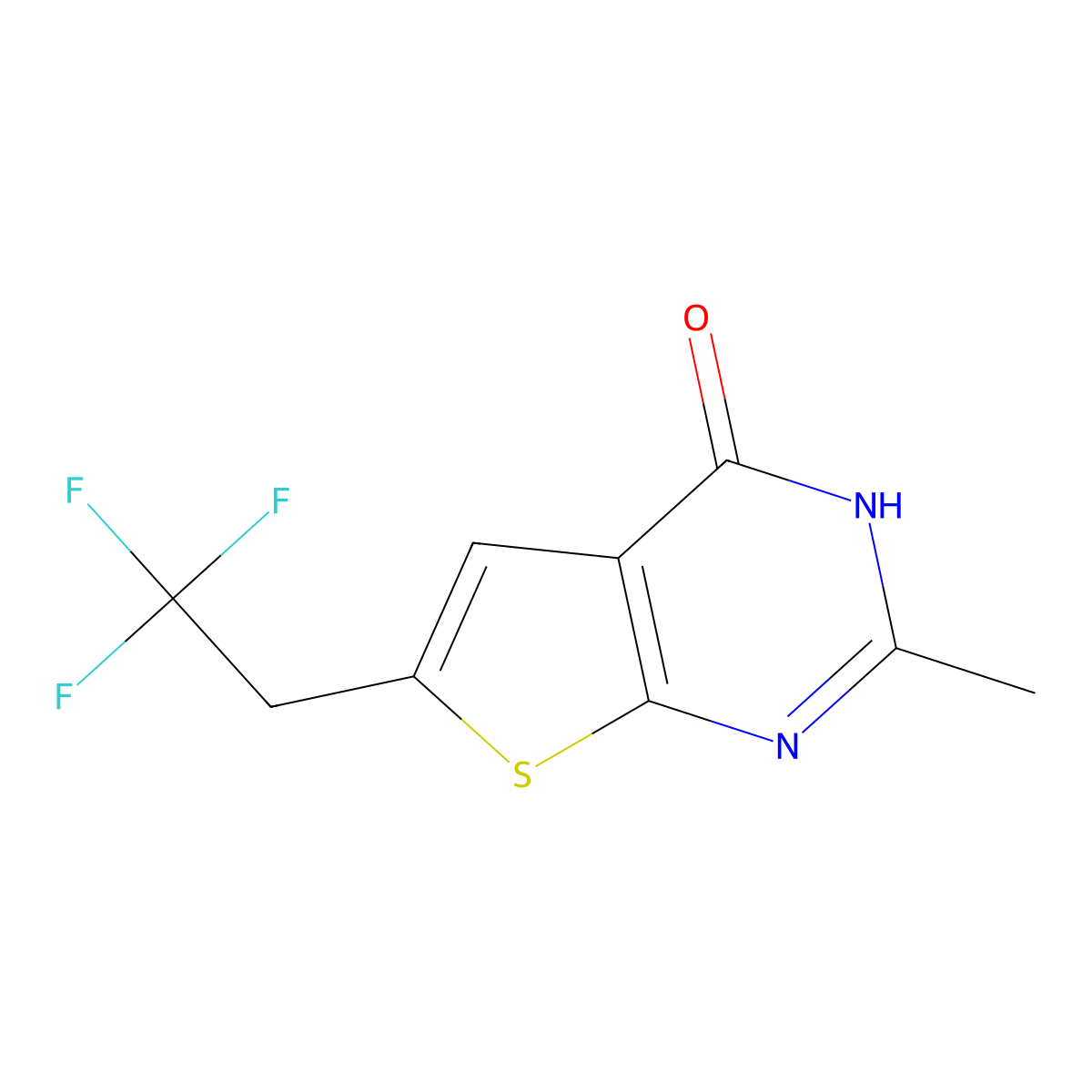 2-Methyl-6-(2,2,2-trifluoroethyl)thieno[2,3-d]pyrimidin-4(3H)-one molecular structure, CAS 2163770-66-7