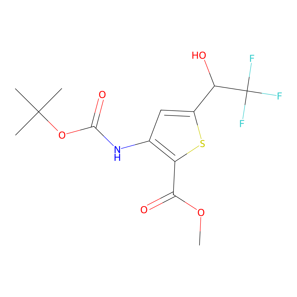 Methyl 3-((tert-butoxycarbonyl)amino)-5-(2,2,2-trifluoro-1-hydroxyethyl)thiophene-2-carboxylate molecular structure, CAS 2163771-82-0