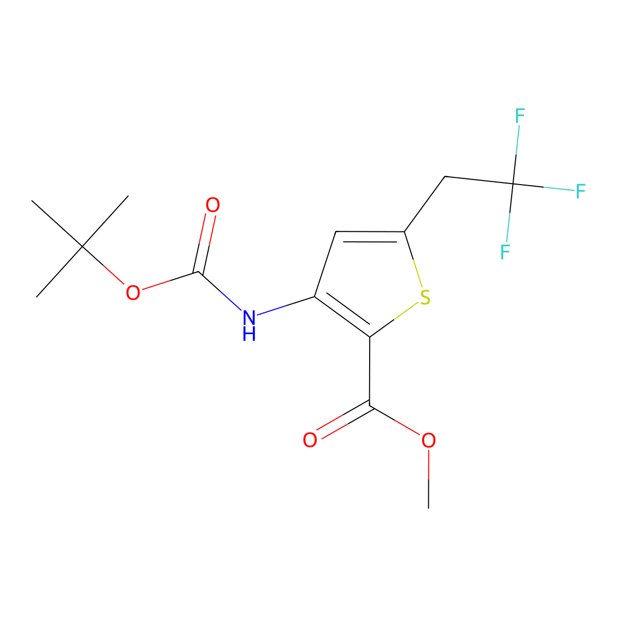 Methyl 3-((tert-butoxycarbonyl)amino)-5-(2,2,2-trifluoroethyl)thiophene-2-carboxylate molecular structure, CAS 2163771-84-2