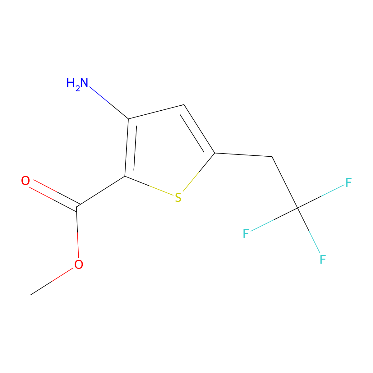 Methyl 3-amino-5-(2,2,2-trifluoroethyl)thiophene-2-carboxylate molecular structure, CAS 2163771-85-3