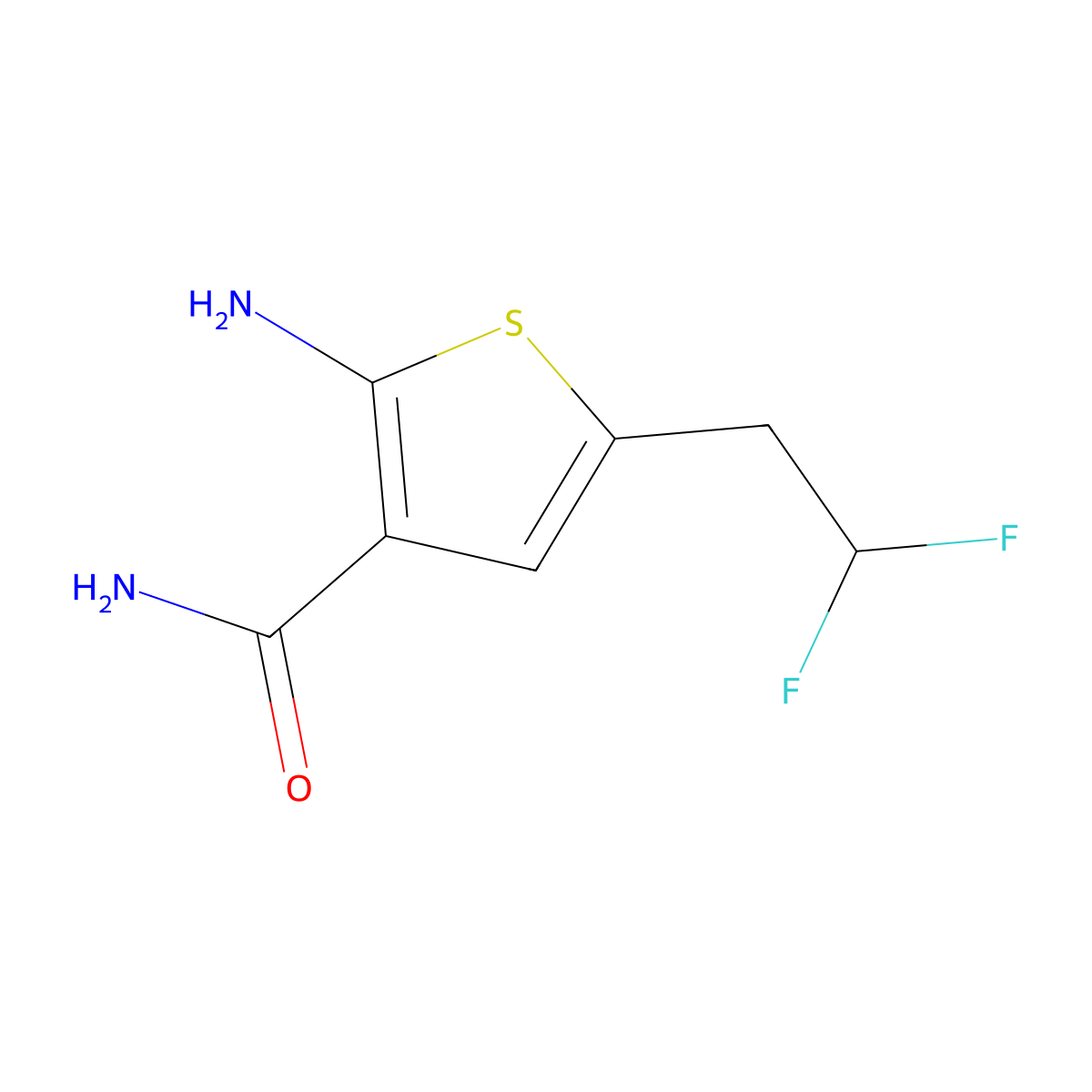2-Amino-5-(2,2-difluoroethyl)thiophene-3-carboxamide molecular structure, CAS 2163771-88-6