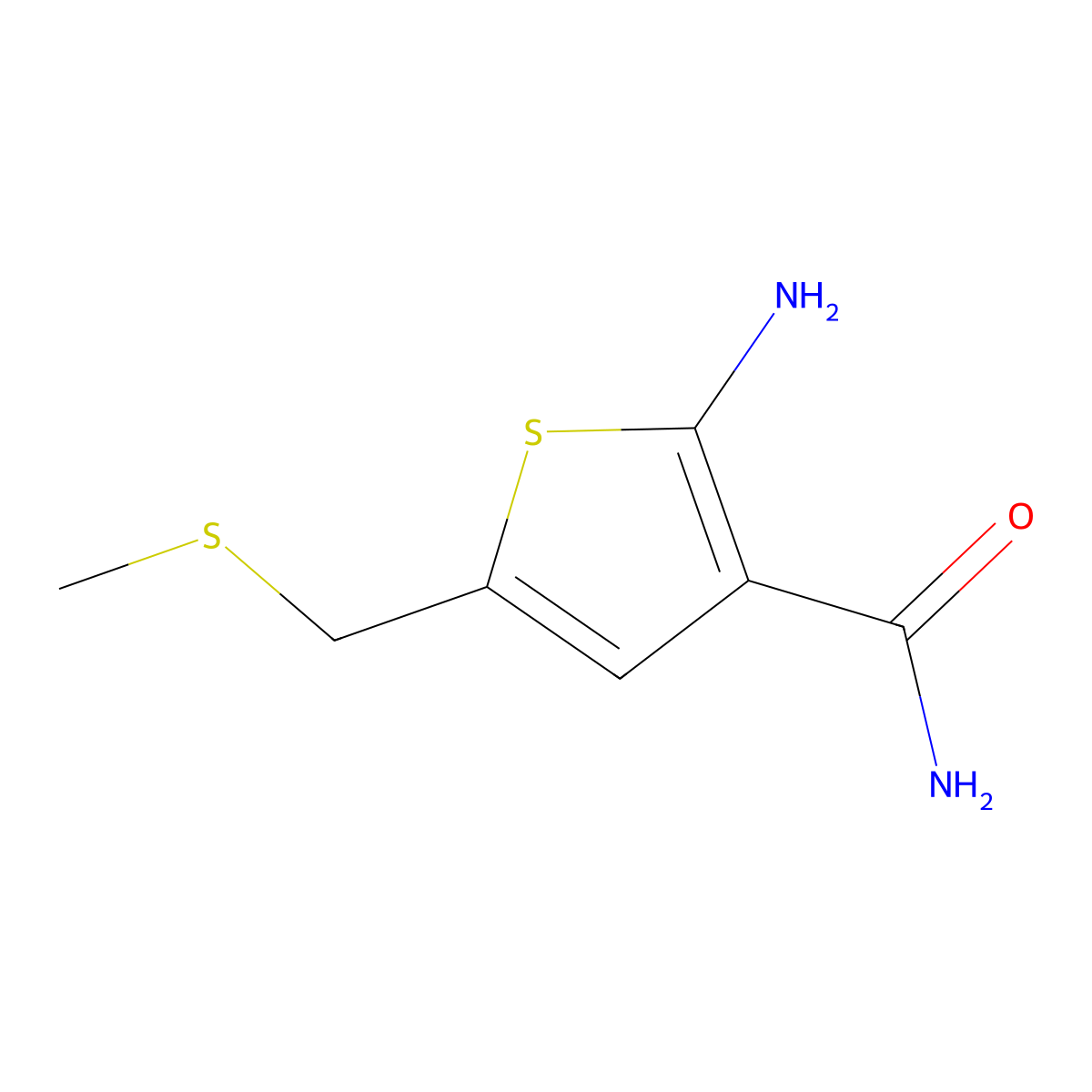 2-Amino-5-((methylthio)methyl)thiophene-3-carboxamide molecular structure, CAS 2163772-34-5
