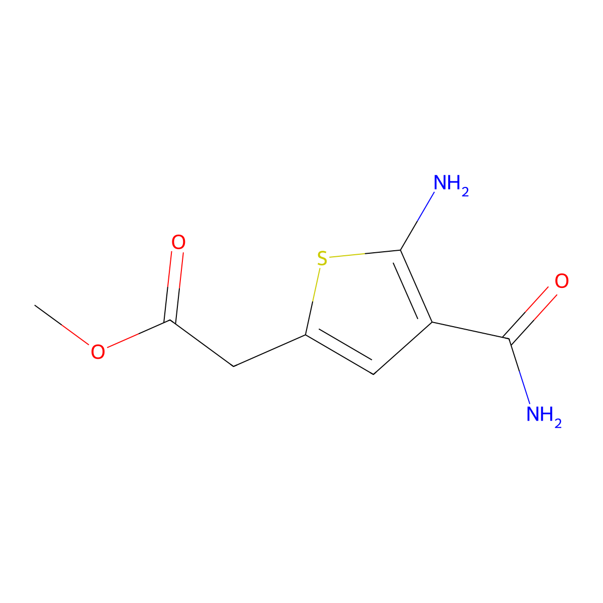 Methyl 2-(5-amino-4-carbamoylthiophen-2-yl)acetate molecular structure, CAS 2163772-35-6