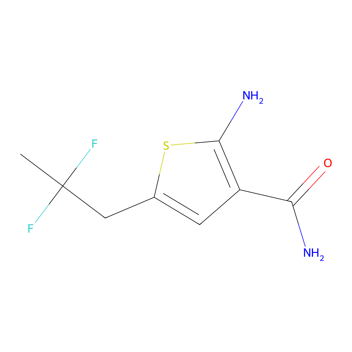 2-Amino-5-(2,2-difluoropropyl)thiophene-3-carboxamide molecular structure, CAS 2163772-38-9