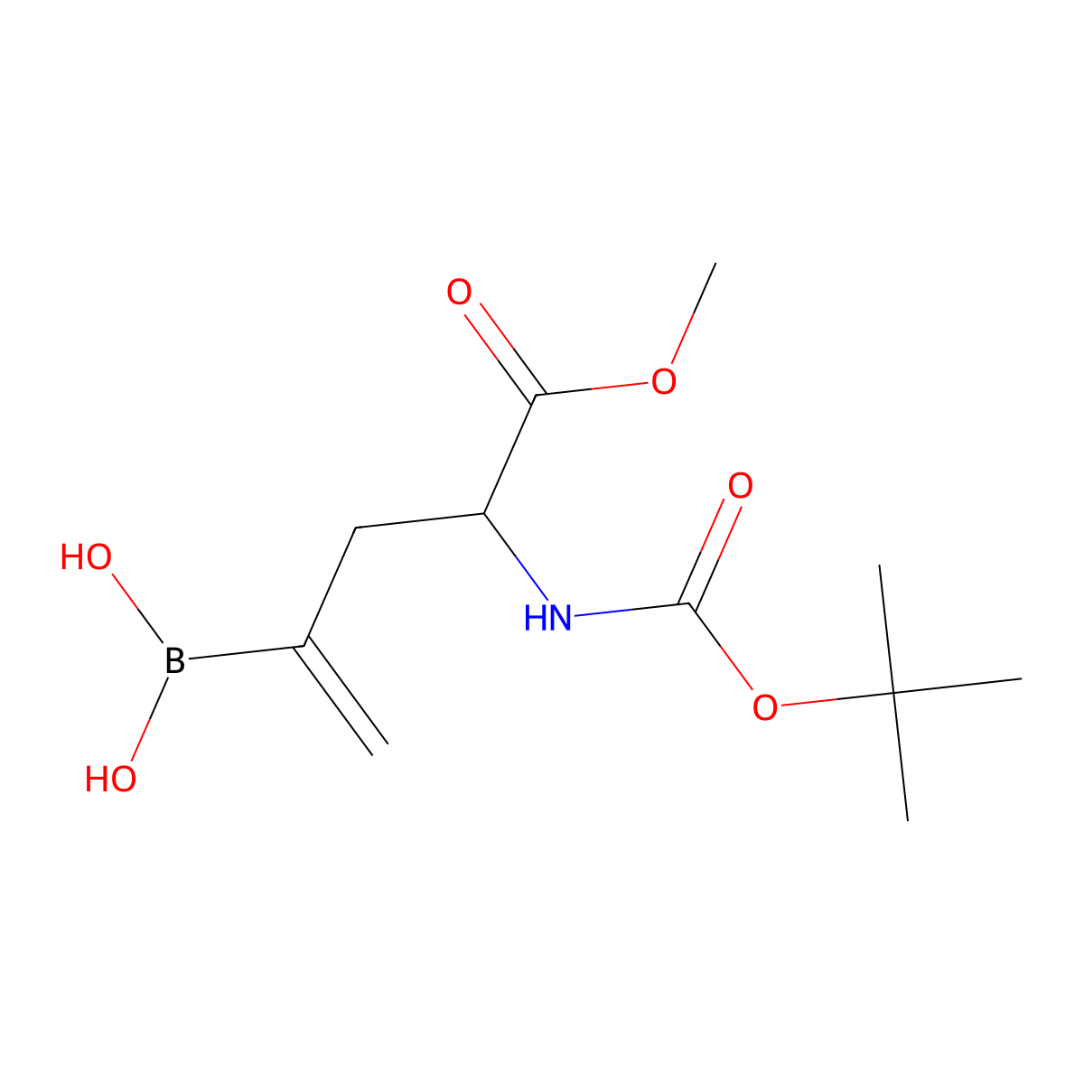 (4-{[(Tert-butoxy)carbonyl]amino}-5-methoxy-5-oxopent-1-en-2-yl)boronic acid molecular structure, CAS 2163780-00-3