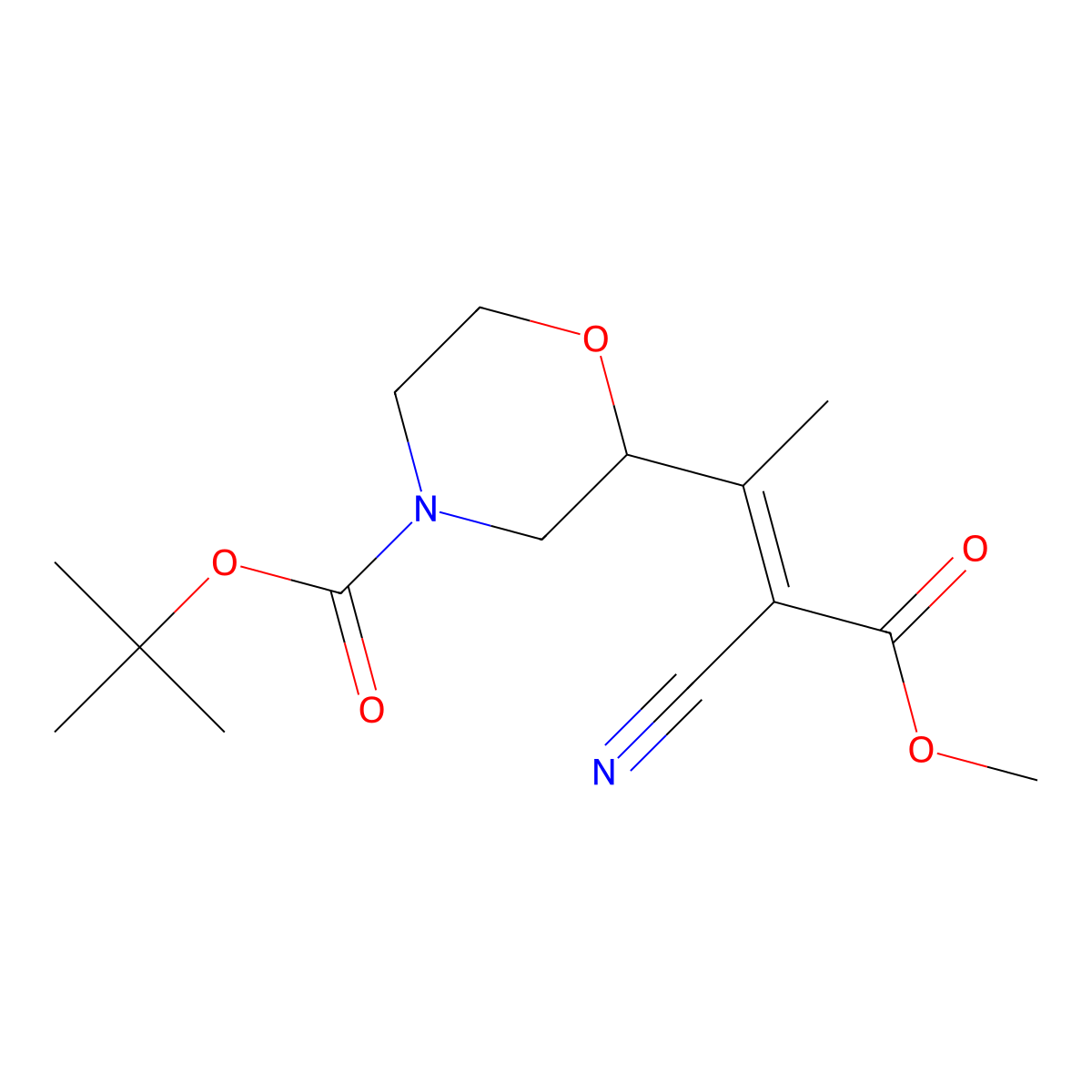Tert-butyl 2-(3-cyano-4-methoxy-4-oxobut-2-en-2-yl)morpholine-4-carboxylate molecular structure, CAS 2163872-55-5