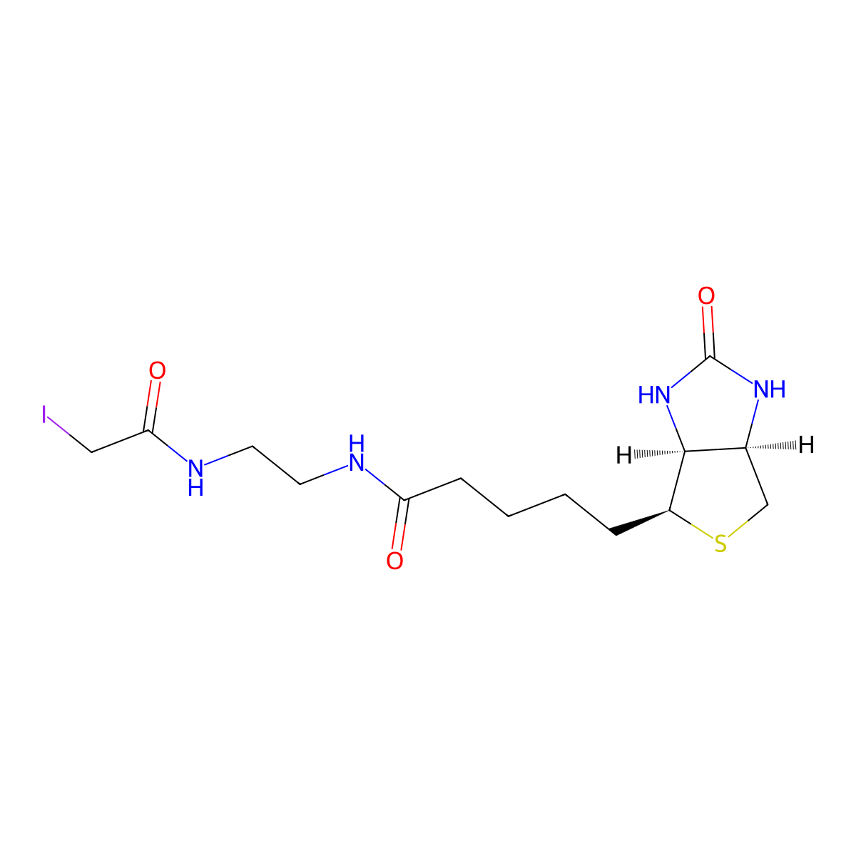 N-(2-(2-Iodoacetamido)ethyl)-5-((3aS,4S,6aR)-2-oxohexahydro-1H-thieno[3,4-d]imidazol-4-yl)pentanamide molecular structure, CAS 216393-53-2