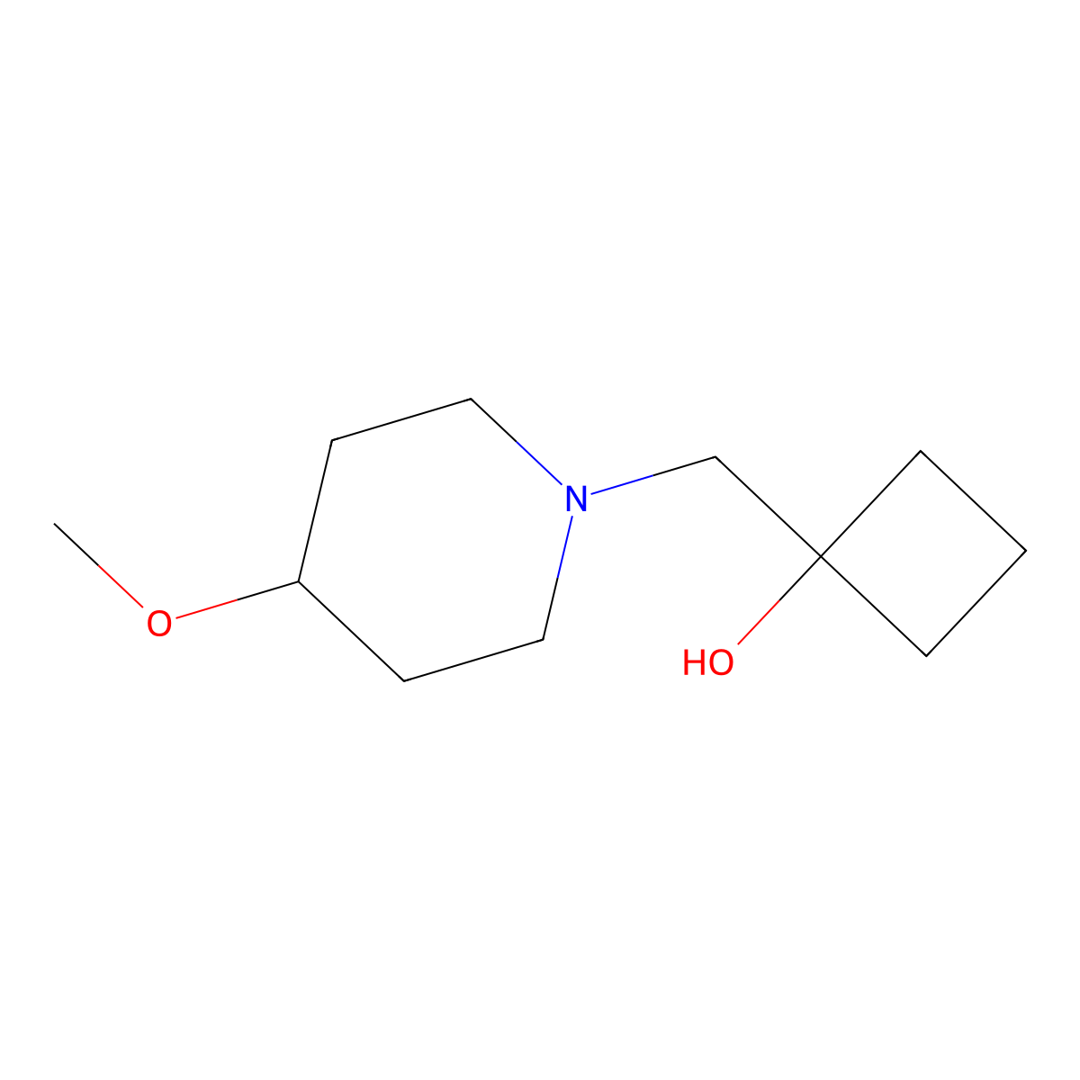 1-[(4-Methoxypiperidin-1-yl)methyl]cyclobutan-1-ol molecular structure, CAS 2164114-51-4