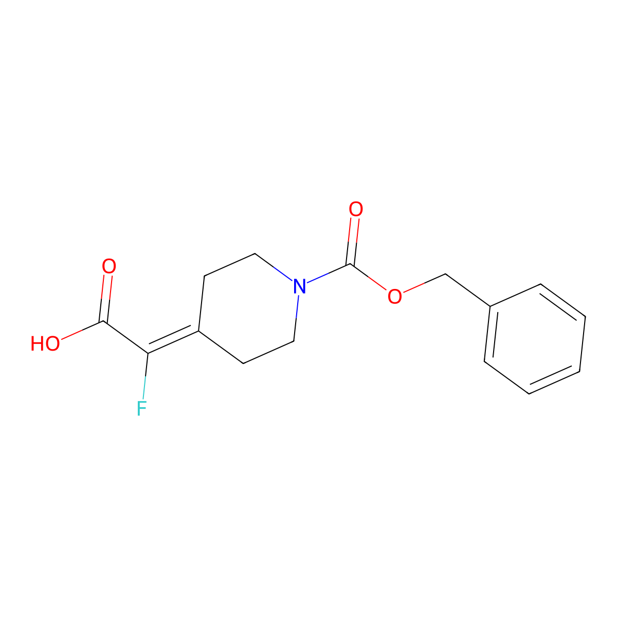2-{1-[(Benzyloxy)carbonyl]piperidin-4-ylidene}-2-fluoroacetic acid molecular structure, CAS 2164240-22-4