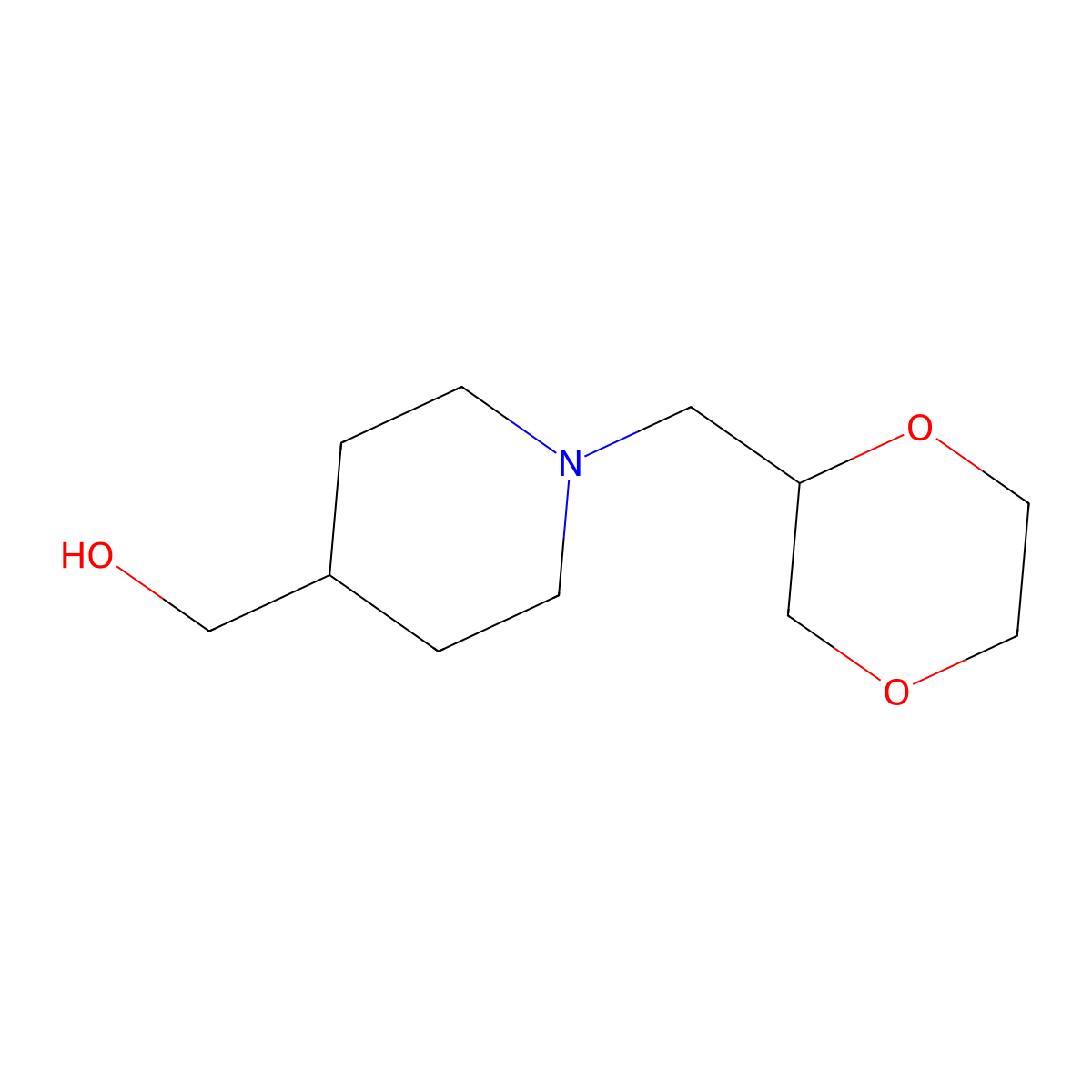 {1-[(1,4-Dioxan-2-yl)methyl]piperidin-4-yl}methanol molecular structure, CAS 2164290-24-6