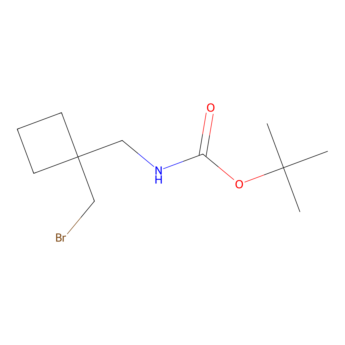 tert-butyl N-((1-(bromomethyl)cyclobutyl)methyl)carbamate molecular structure, CAS 2164473-56-5