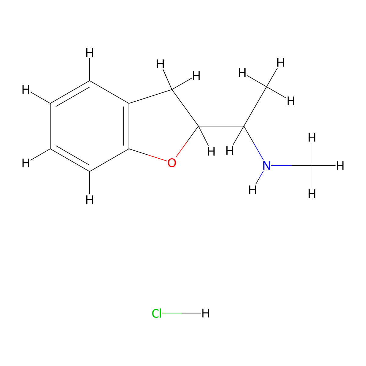[1-(2,3-Dihydro-1-benzofuran-2-yl)ethyl](methyl)amine hydrochloride molecular structure, CAS 21645-93-2