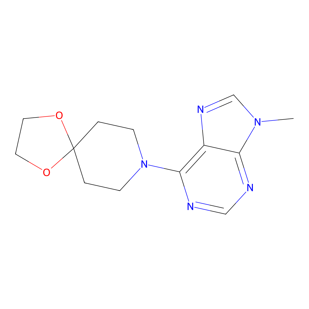8-(9-methyl-9H-purin-6-yl)-1,4-dioxa-8-azaspiro[4.5]decane molecular structure, CAS 2164512-07-4