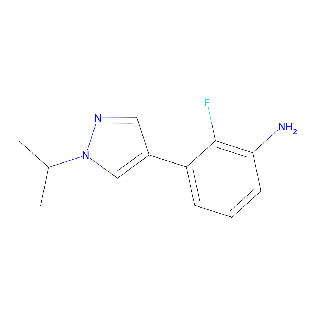 2-Fluoro-3-[1-(1-methylethyl)-1H-pyrazol-4-yl]benzenamine molecular structure, CAS 2164609-01-0