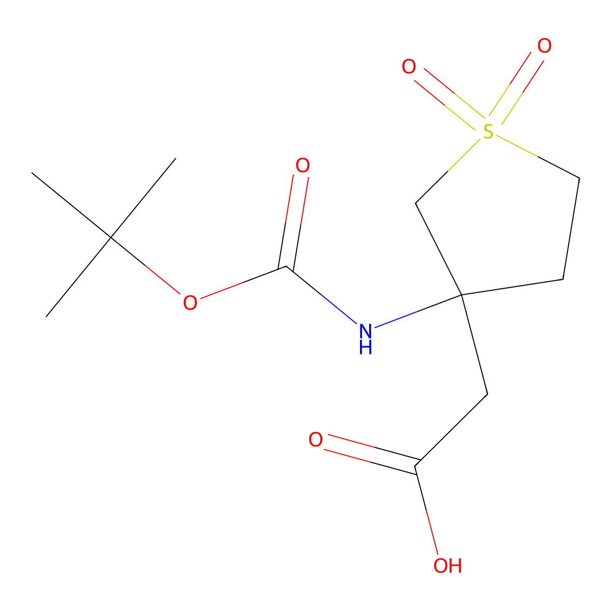 2-(3-(((Tert-butoxy)carbonyl)amino)-1,1-dioxo-1lambda6-thiolan-3-yl)acetic acid molecular structure, CAS 2164867-54-1