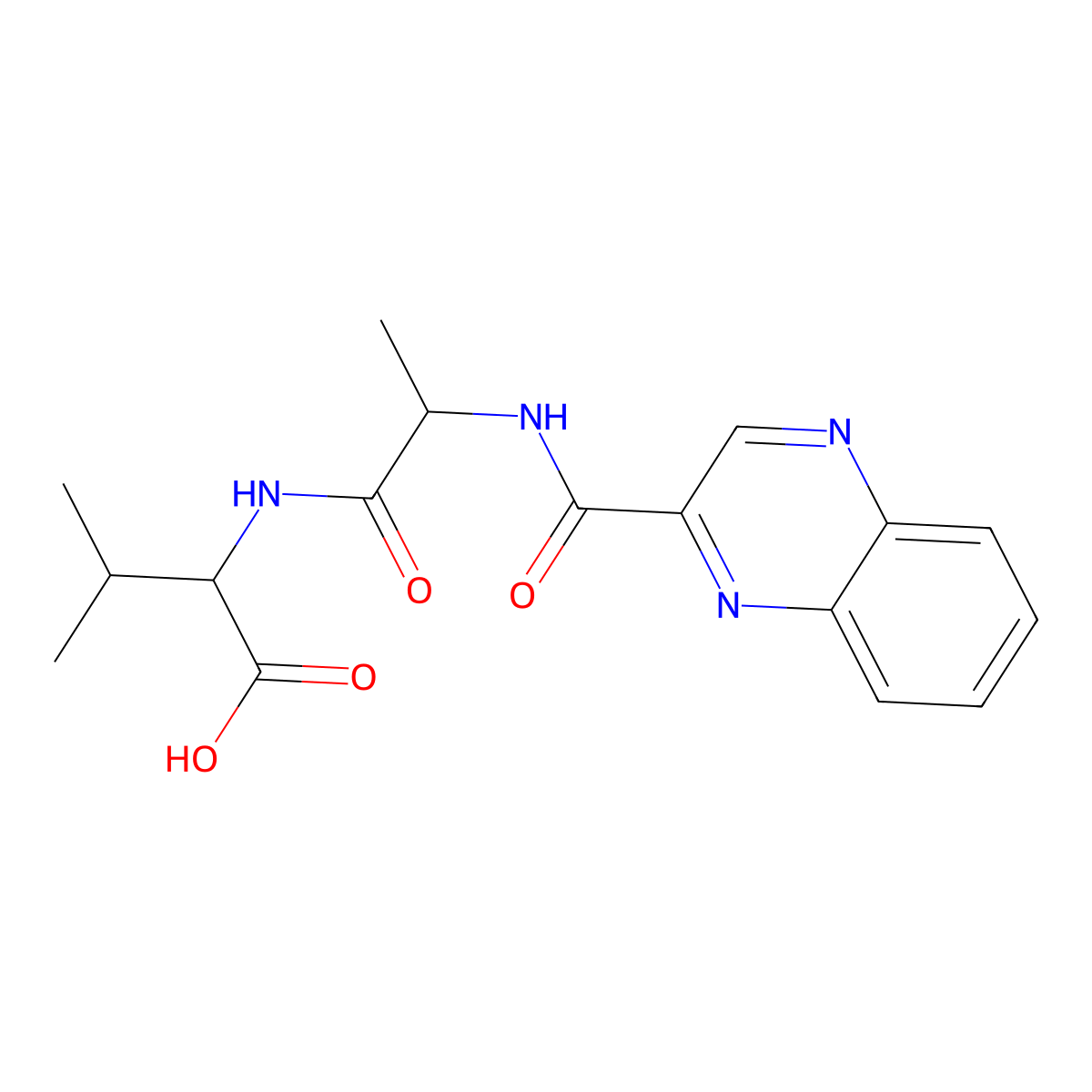 3-Methyl-2-[2-(quinoxaline-2-carbonylamino)propanoylamino]butanoic acid molecular structure, CAS 21650-05-5
