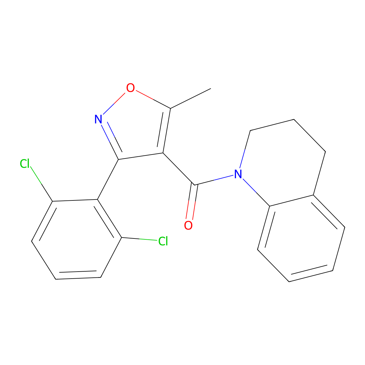3-(2,6-Dichlorophenyl)-5-methylisoxazol-4-yl 1,2,3,4-tetrahydroquinolyl ketone molecular structure, CAS 216501-66-5