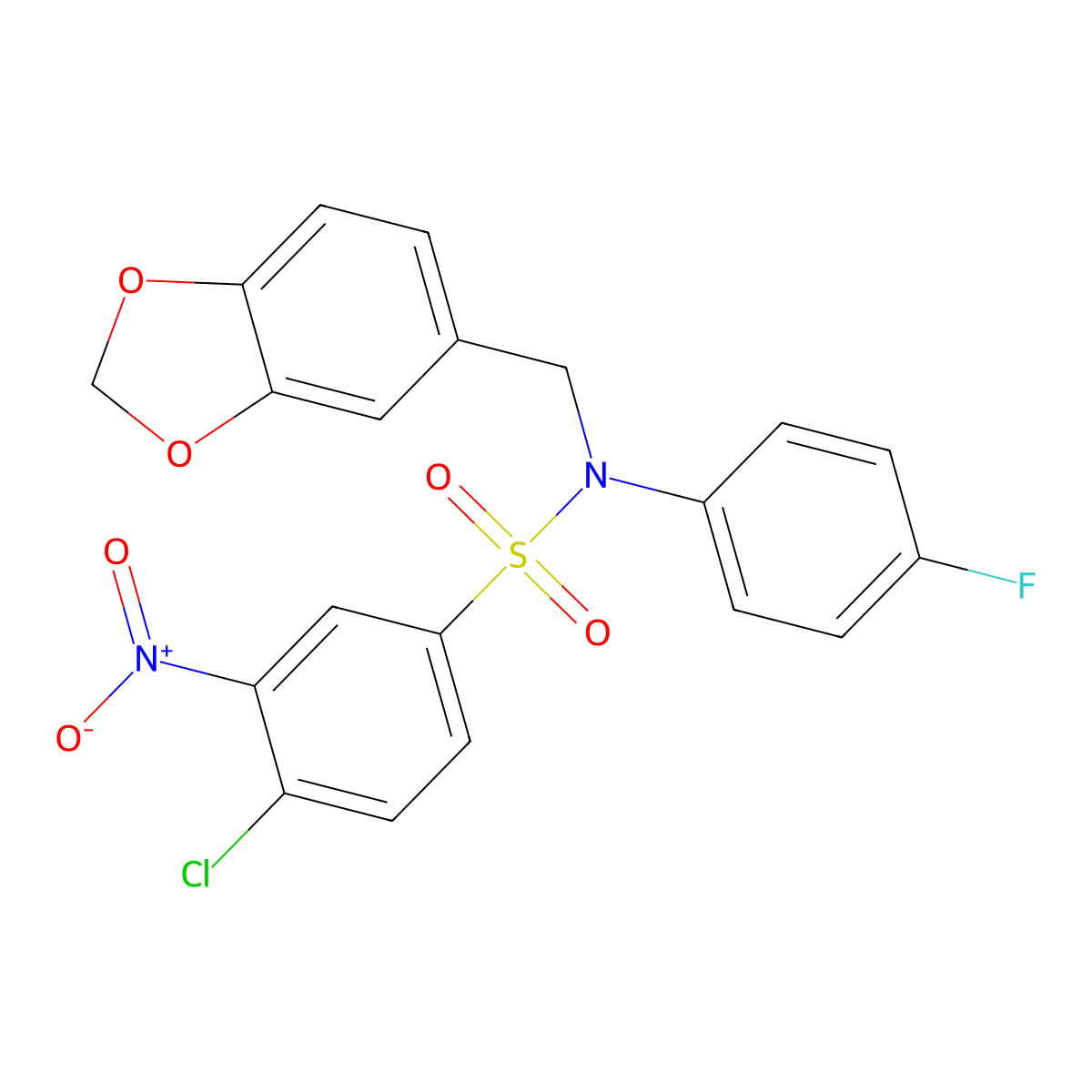N1-(1,3-Benzodioxol-5-ylmethyl)-N1-(4-fluorophenyl)-4-chloro-3-nitrobenzene-1-sulfonamide molecular structure, CAS 216501-69-8
