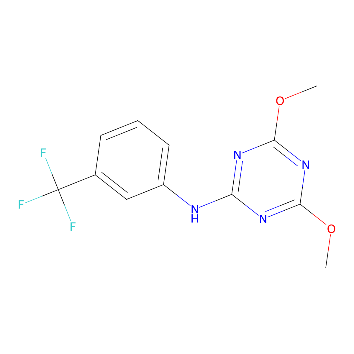 4,6-dimethoxy-N-[3-(trifluoromethyl)phenyl]-1,3,5-triazin-2-amine molecular structure, CAS 216502-35-1