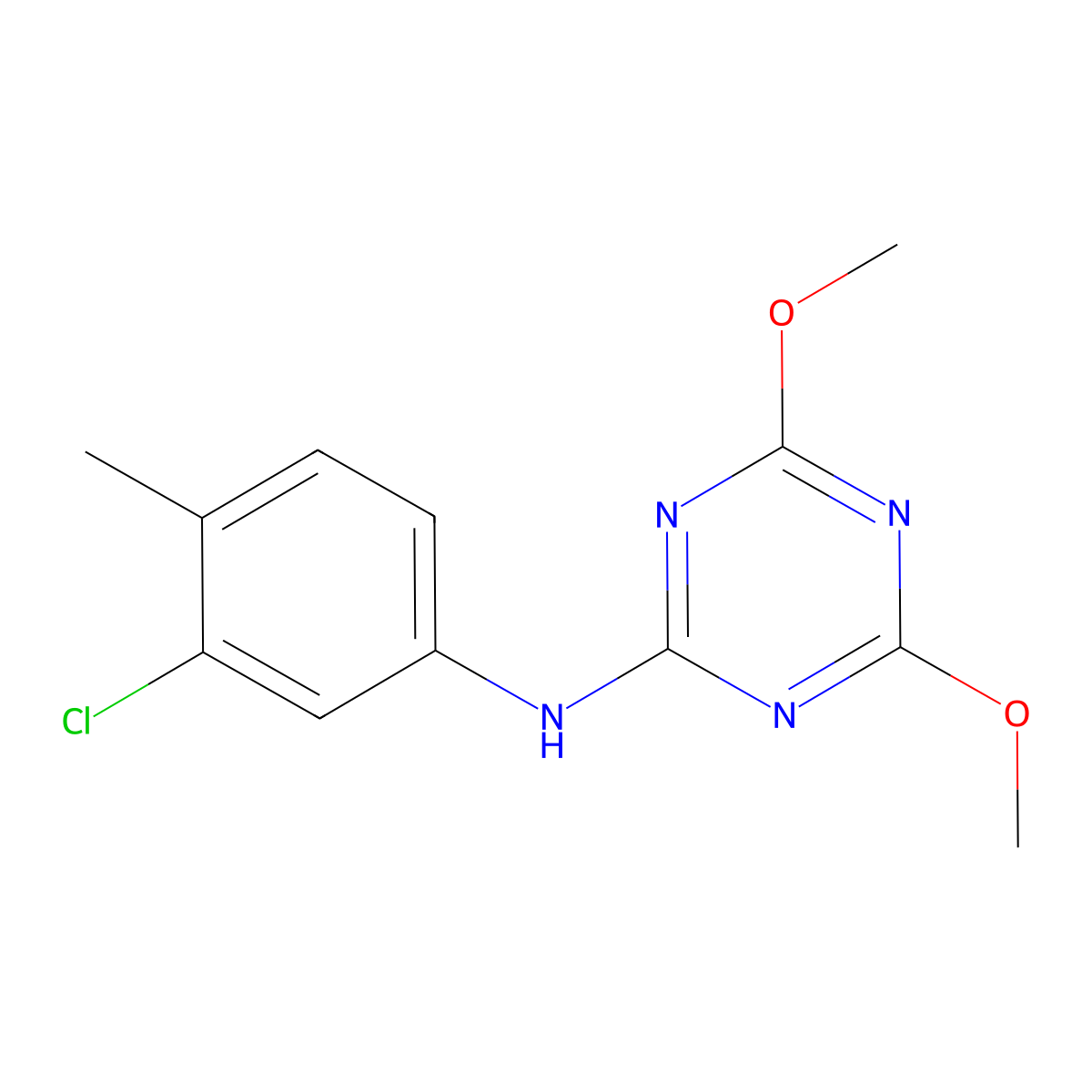 N-(3-chloro-4-methylphenyl)-4,6-dimethoxy-1,3,5-triazin-2-amine molecular structure, CAS 216502-37-3