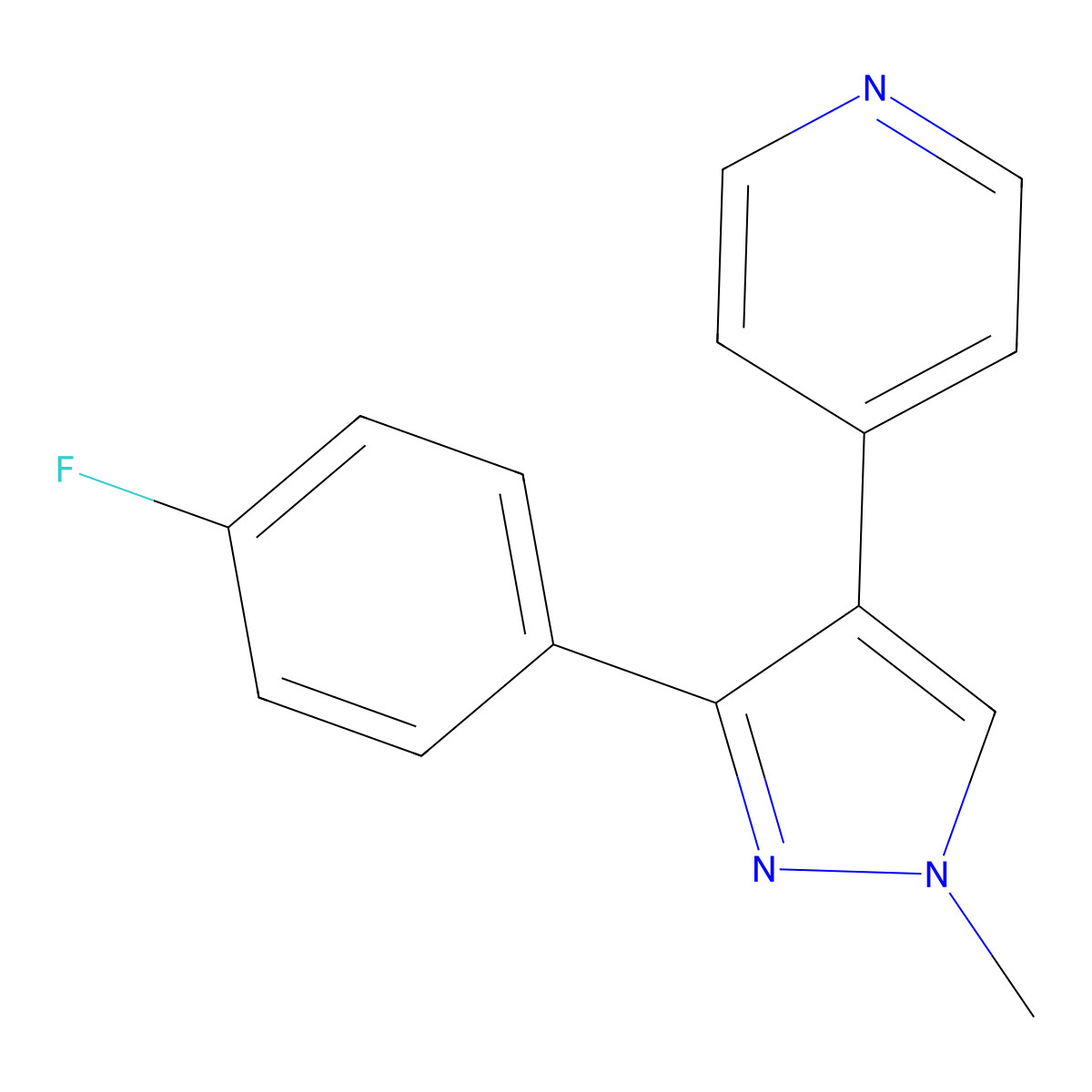4-[3-(4-Fluorophenyl)-1-methyl-1h-pyrazol-4-yl]pyridine molecular structure, CAS 216504-74-4