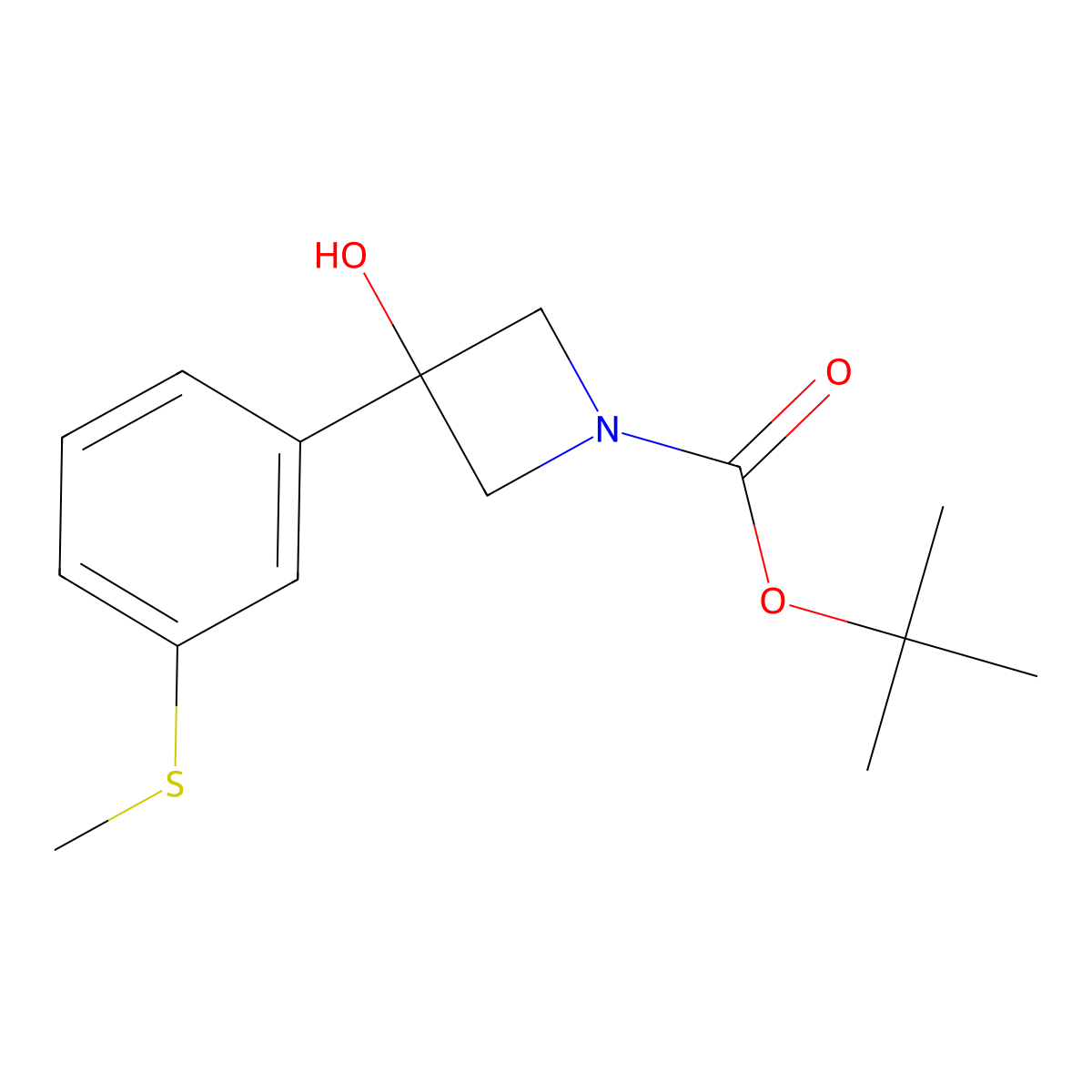 1,1-Dimethylethyl 3-hydroxy-3-[3-(methylthio)phenyl]-1-azetidinecarboxylate molecular structure, CAS 2165125-22-2