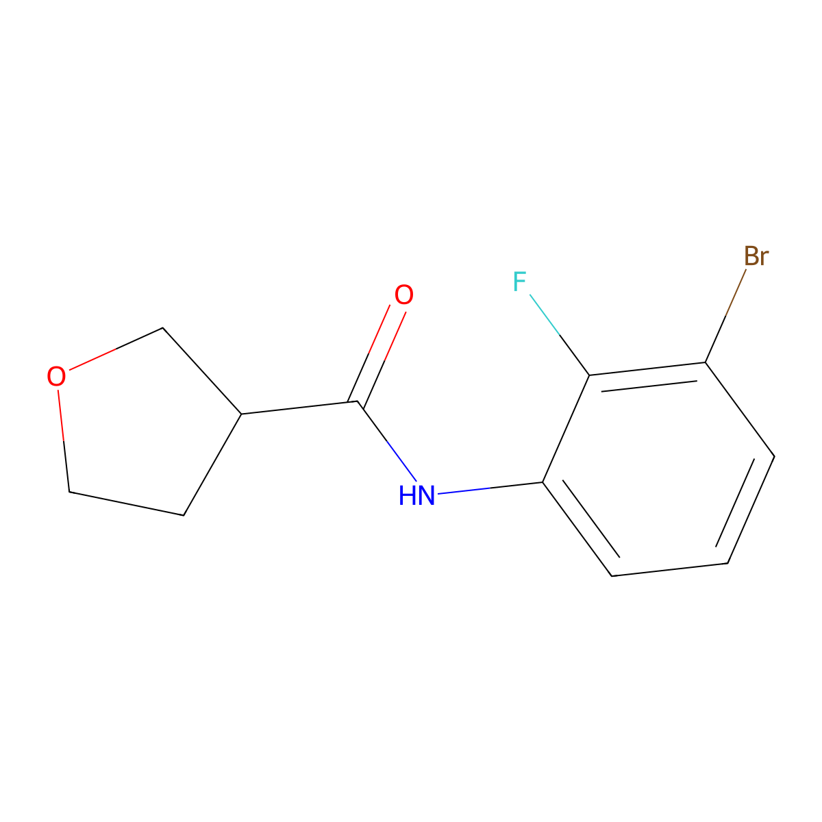 N-(3-bromo-2-fluorophenyl)oxolane-3-carboxamide molecular structure, CAS 2165139-21-7