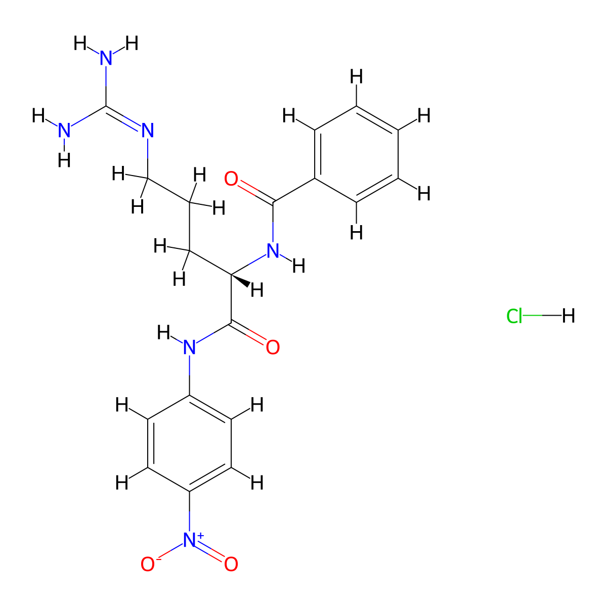 (S)-5-(Amidinoamino)-2-(benzoylamino)-N-(4-nitrophenyl)valeramide monohydrochloride molecular structure, CAS 21653-40-7