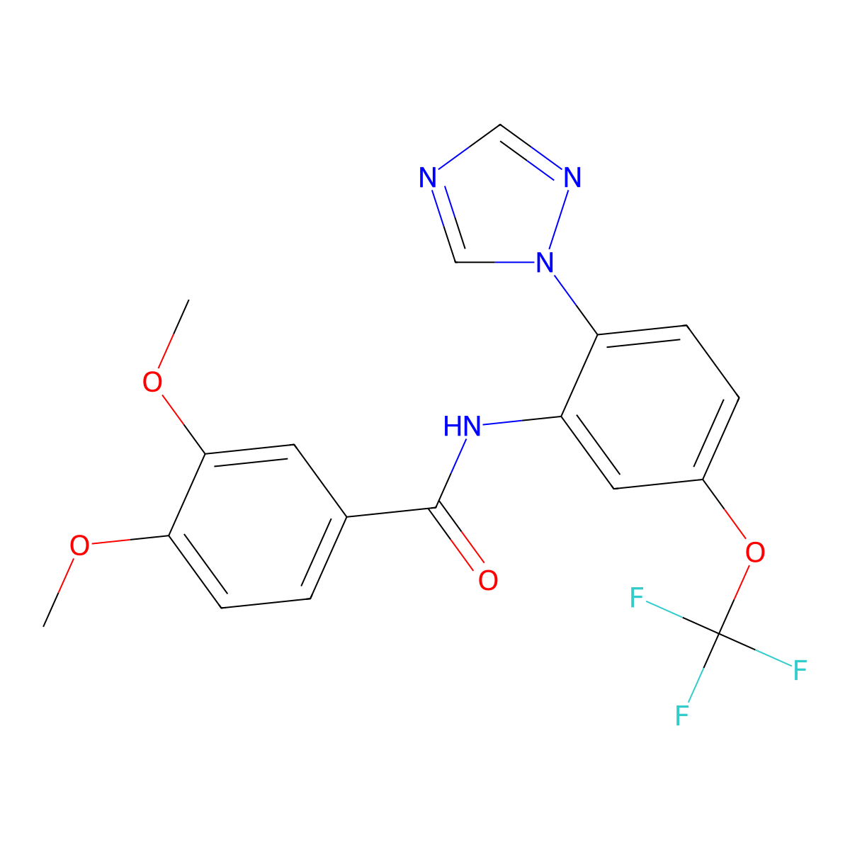 3,4-dimethoxy-N-[2-(1,2,4-triazol-1-yl)-5-(trifluoromethoxy)phenyl]benzamide molecular structure, CAS 2165325-42-6