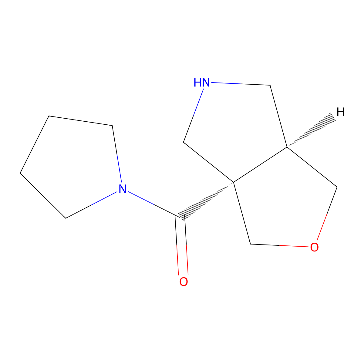 rac-1-[(3aR,6aR)-hexahydro-1H-furo[3,4-c]pyrrole-3a-carbonyl]pyrrolidine molecular structure, CAS 2165334-80-3