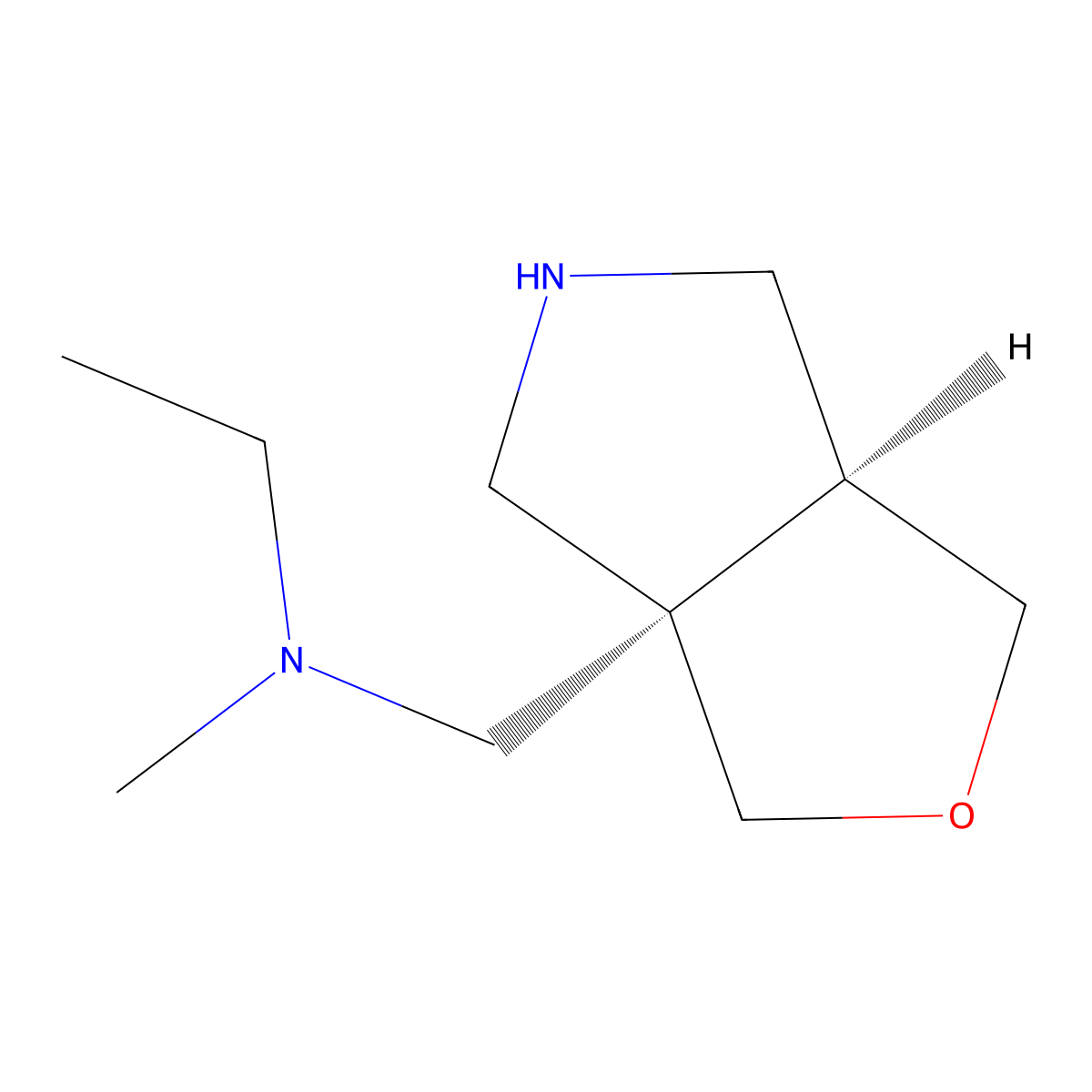 rac-{[(3aR,6aS)-hexahydro-1H-furo[3,4-c]pyrrol-3a-yl]methyl}(ethyl)methylamine molecular structure, CAS 2165348-99-0