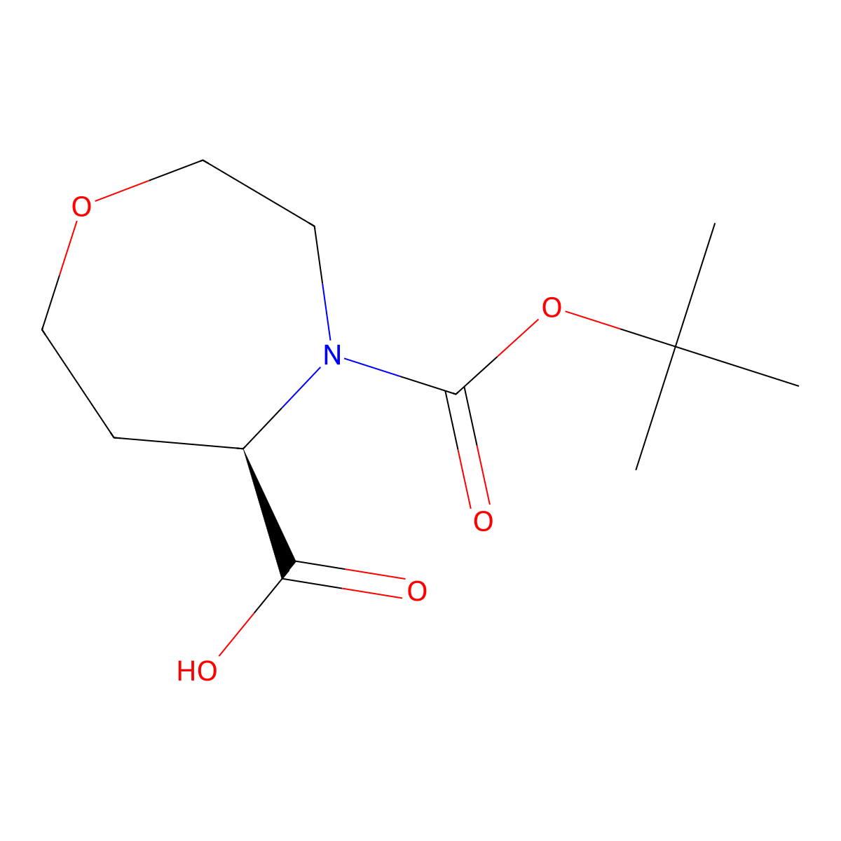 (5R)-4-tert-Butoxycarbonyl-1,4-oxazepane-5-carboxylic acid molecular structure, CAS 2165380-89-0