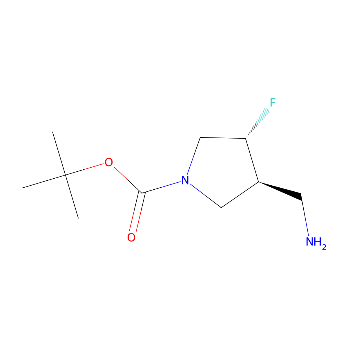 tert-Butyl (3S,4R)-3-(aminomethyl)-4-fluoropyrrolidine-1-carboxylate molecular structure, CAS 2165391-47-7