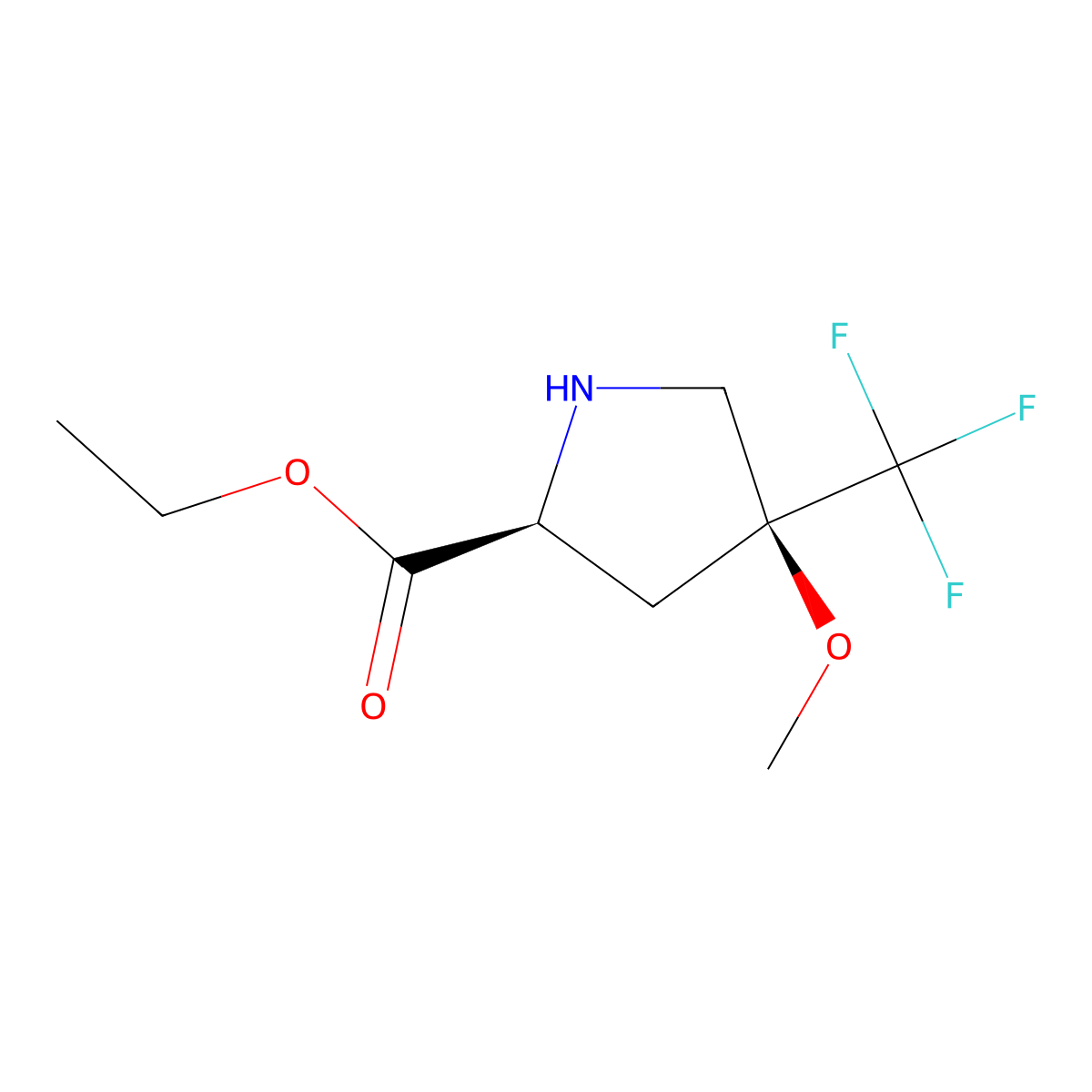 ethyl (2S,4S)-4-methoxy-4-(trifluoromethyl)pyrrolidine-2-carboxylate molecular structure, CAS 2165399-13-1