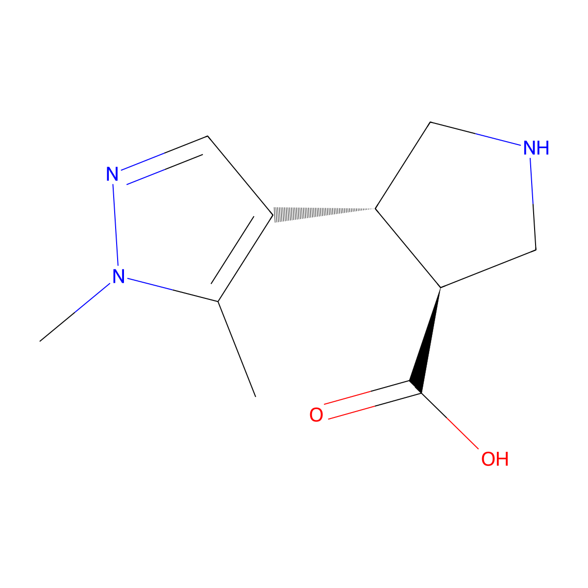 rac-(3R,4S)-4-(1,5-dimethyl-1H-pyrazol-4-yl)pyrrolidine-3-carboxylic acid molecular structure, CAS 2165405-82-1