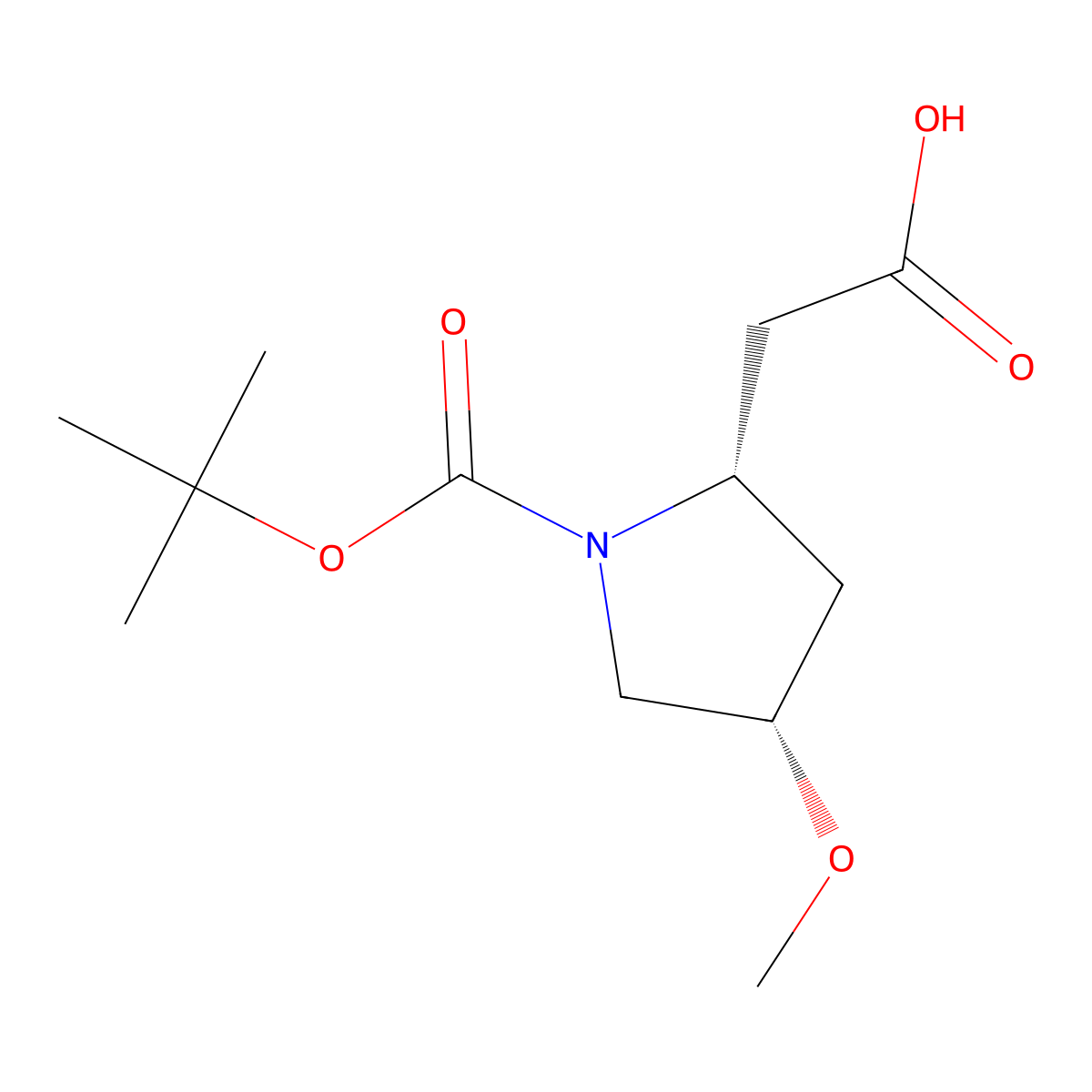 2-[(2S,4S)-1-[(tert-butoxy)carbonyl]-4-methoxypyrrolidin-2-yl]acetic acid molecular structure, CAS 2165430-74-8