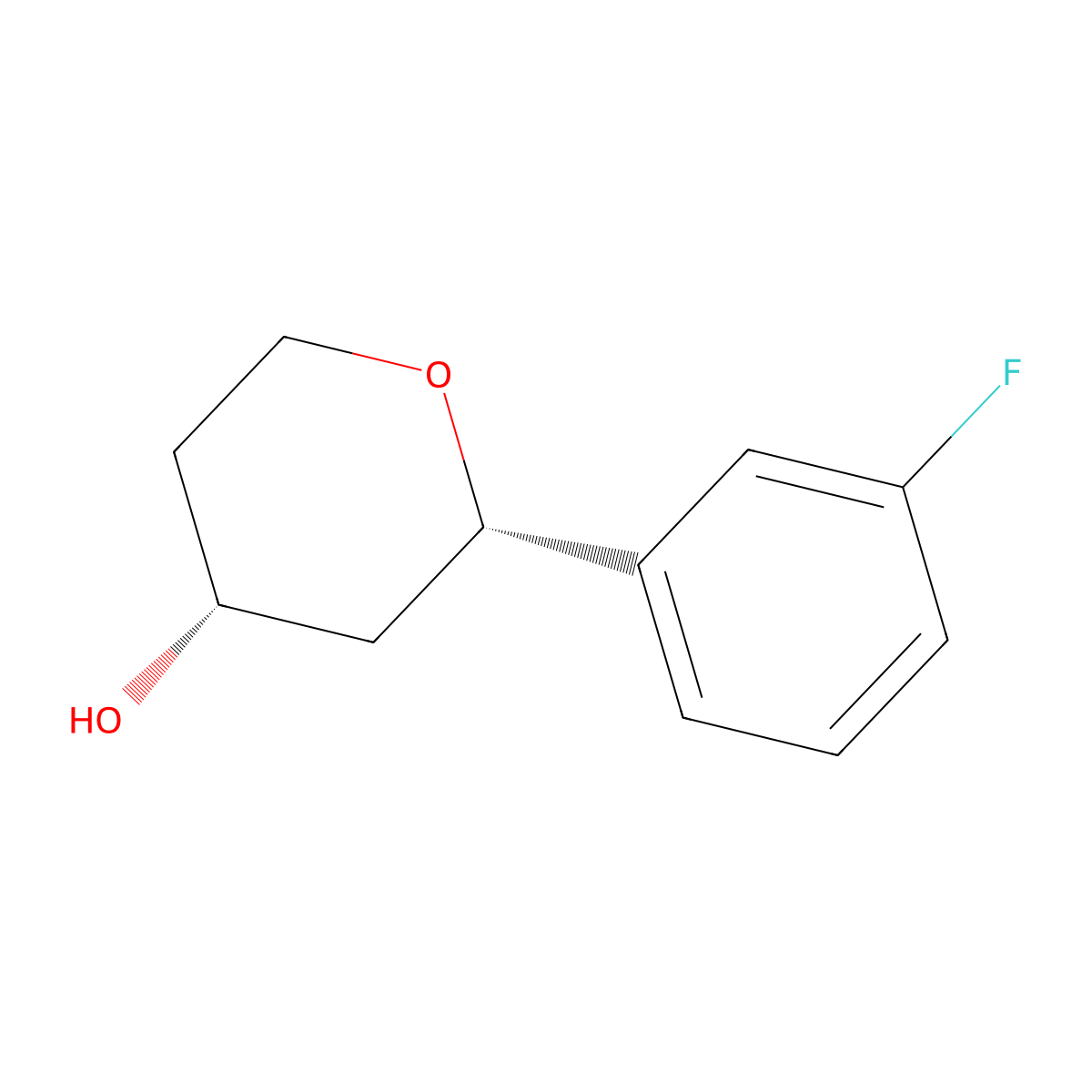 rac-(2R,4S)-2-(3-fluorophenyl)oxan-4-ol,cis molecular structure, CAS 2165439-45-0